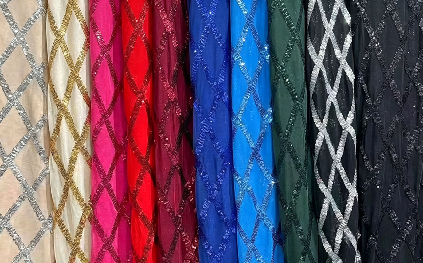 Diamond Grid Sequin Embroidery - Crystal Mesh Fabric ulasan dan harga