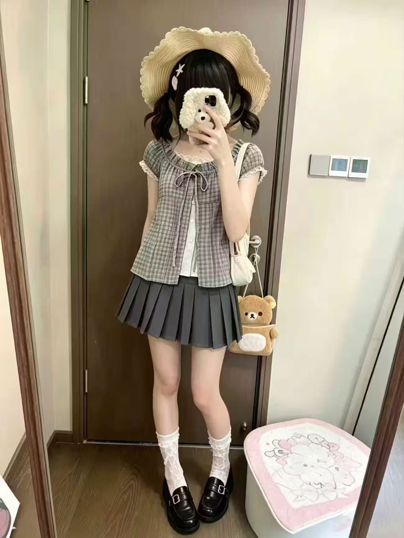 Japanese Vintage Plaid 2 Piece - Elastic Lace Trim ulasan dan harga